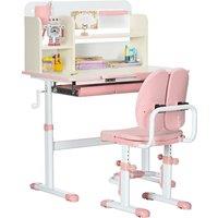 HOMCOM Kids Desk & Chair Set, Height Adjustable Study Table for 3-12 Years in Pink