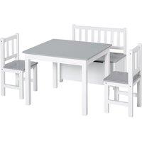 HOMCOM 4-Piece Kids Table & Chair Wood Bench with Storage Feature, Gift for Toddlers in Grey