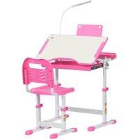 HOMCOM Kids Study Desk & Chair Set w/ Adjustable Height, Storage Drawer in Pink