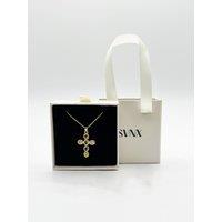 SVNX Women's Cross Pendant Necklace in Multi Colour Stones - Gift Boxed in Gold