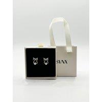 SVNX Women's Studded Bow Earrings with Hanging Pearl in Gold - Gift Boxed