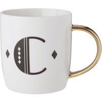 Orsina Diamond Deco C Letter Monogram Mug, Coffee Tumbler With Gold Handle, Chic Travel Cup, Ideal For Beverages