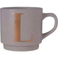 Premier Housewares Reliable Pink L Letter Mug, Vibrant Pastel Pink Finish Cup With Gold Letter Accent, Personalized Coffee Mug in Grey