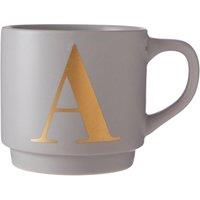 Orsina Pink A Letter Mug For Coffee, Ceramic Cup With Gold Letter Detail, Reusable Coffee Cup For Thoughtful Gifting in Grey