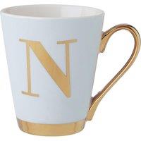 Orsina Personalized White Frosted Deco N Letter Monogram Mug, Stylish Mug For Kitchen, Durable Mug For Breakfast in Gold