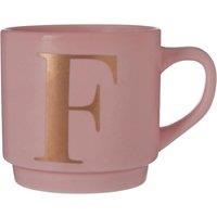 Orsina Pink F Letter Mug With Luxe Gold Detailing, Durable Mug With Comfortable Handle, Personalized Decorative Mug