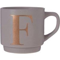 Orsina Pink F Letter Mug With Luxe Gold Detailing, Durable Mug With Comfortable Handle, Personalized Decorative Mug in Grey