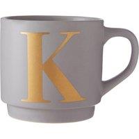 Orsina Porcelain Build Coffee Mug, Practical Reusable Mug With Warm Gold Etched Letter, Giftable Mug For Friends in Grey
