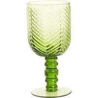 Orsina Set Of Four Green Wine Glasses, Elegant Drinking Glasses For Home, Stylish Ribbed Textured Wine Glassware