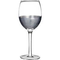 Orsina 4 Pc Small Wine Glasses, Textured Geometric Wine Glasses Set With Silver Metallic Strip, Ribbed Wine Goblets