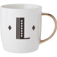 Orsina Diamond Deco L Letter Monogram Mug, Travel Cup With Gold Accents, Bone China Coffee Tumbler, Sturdy Coffee Mug
