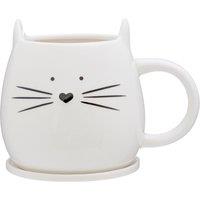 Orsina Elegant Design Cat Mug & Coaster, Versatile Small Milk Mug For Bedroom, Durable Coffee Mug For Livingroom in White