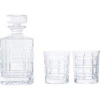 Orsina Decanter With 2 Tumblers, Modern 850ml Whiskey Decanter & Tumblers, Textured Barware Jug, Crystal Drinkware in Clear