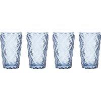 Orsina Unique Set Of 4 Clear Highball Glasses, Engraved Crystal Water Glasses, Diamond-Patterned Crystal Tumbler in Blue
