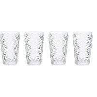 Orsina Unique Set Of 4 Clear Highball Glasses, Engraved Crystal Water Glasses, Diamond-Patterned Crystal Tumbler