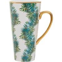Orsina Palm Latte Mug, Ceramic Coffee Mug With Tropical Green Leaves Print, Stoneware Mug For Daily Use & Gifting