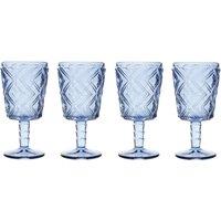 Orsina Classic Set Of 4 Blue Wine Glasses, Decorative Crystal Goblets For Red Wine, Embossed Glasses For Champagne