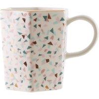 Orsina Hexagonal Terrazzo Pattern Mug With Gold Rim, Geometric Coffee Mug, Dolomite Mug With Comfortable Handle