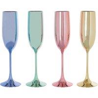 Orsina Reflective Set Of 4 Multicolour Champagne Glasses, Assorted Round Bowl Attached To Thin Stem Glasses