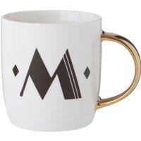 Orsina Chic Diamond Deco M Letter Monogram Mug, Bone China Travel Mug, Coffee Mug With Black Etched Letter Detail in Gold