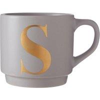 Orsina Grey S Letter Mug, Reusable Mug With Gold Etched S on Muted Grey Base, Ideal for Coffee, Tea, or Hot Drinks