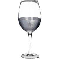 Orsina Set Of Four Large Wine Glasses, Debossed Crosshatch Drinkware Set, Luxe Glasses With Silver Metallic Strip