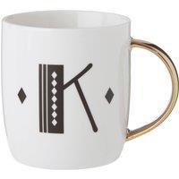 Orsina Diamond Deco K Letter Monogram Mug, Durable Bone China Coffee Mug, Reusable Coffee Cup With Gold Finish Handle