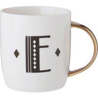 Orsina Diamond Deco E Letter Monogram Mug, Bone China Travel Mug, Personalized Ceramic Coffee Cup, Classic Cup in Gold