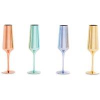 Orsina Set of Four Glass Champagne Flutes In Assorted Colours, Tapered Crystal Champagne Glasses With Sleek Stems