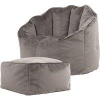 icon Sirena Scallop Chair Bean Bag & Footstool Pink Velvet Bean Bags in Charcoal