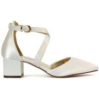 XY London Women's 'Cynthia' Pointed Toe Ankle Strap Mid Block Heel Court Shoes in Ivory | Size: 4