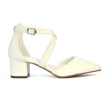 XY London Women's 'Cynthia' Pointed Toe Ankle Strap Mid Block Heel Court Shoes in White | Size: 4