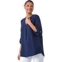Roman Women's V-Neck Pleat Detail Cotton Top in Navy | Size: 10