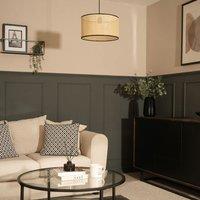 ValueLights Reni Natural Cane with Black Trim Easy Fit Drum Ceiling Lamp Shade | Size: Small