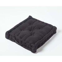 Homescapes Plain Cotton Floor Cushion in Black | Size: 50 cm x 50 cm