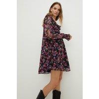 Pleated V Neck Floral Skater Dress