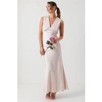 Oasis Women's Satin Open Back Detail Maxi Bridesmaid Dress in Blush | Size: 12