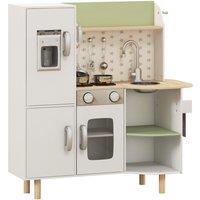 AIYAPLAY Toy Kitchen, Kids Play Kitchen with Phone, Ice Maker, Stove in White
