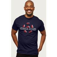 Coto7 Men's England Retro Ball Art World Cup Football T-Shirt in Navy | Size: XL