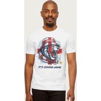 Coto7 Men's England It's Coming Home Lion Roar World Cup Football T-Shirt in White | Size: Large