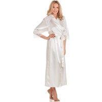 Lady Olga Women's English Made Long Satin Dressing Gown With Lace Detail in Ivory | Size: 14-16