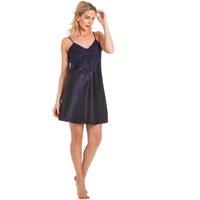 Lady Olga Women's English Made Short Nightdress with Deep Lace Detail in Navy | Size: 22-24