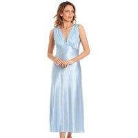 Lady Olga Women's English Made Long Satin Nightdress with Lace Built Up Shoulder in Pale Blue | Size: 10-12