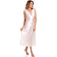Lady Olga Women's English Made Long Satin Nightdress with Lace Built Up Shoulder in Pale Pink | Size: 10-12