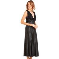 Lady Olga Women's English Made Long Satin Nightdress with Lace Built Up Shoulder in Black | Size: 10-12