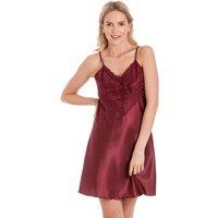 Lady Olga Women's English Made Short Nightdress with Deep Lace Detail in Burgundy | Size: 22-24