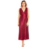 Lady Olga Women's English Made Long Satin Nightdress with Lace Built Up Shoulder in Burgundy | Size: 8-10