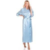 Lady Olga Women's English Made Long Satin Dressing Gown With Lace Detail in Pale Blue | Size: 22-24
