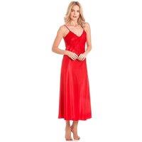 Lady Olga Women's English Made Long Nightdress with Deep Lace Detail in Red | Size: 10-12