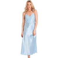 Lady Olga Women's English Made Long Nightdress with Deep Lace Detail in Pale Blue | Size: 18-20